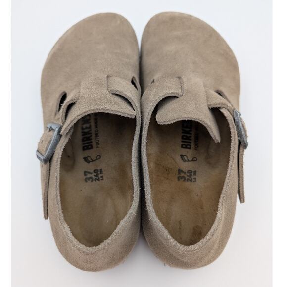 Birkenstock London Buckle Clog Suede Taupe Logo Unisex Size M4/W6 EU37 - Picture 5 of 12